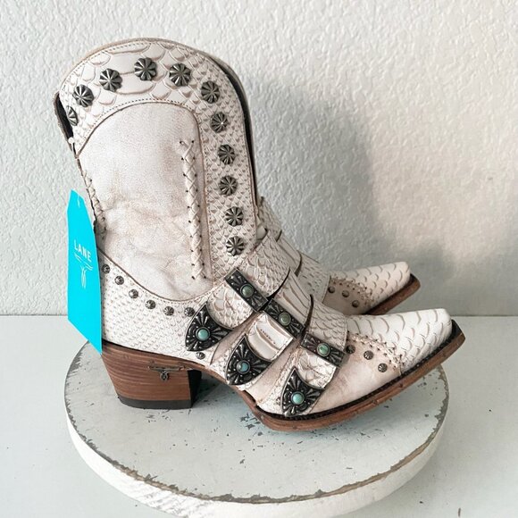 Lane SHOWDOWN Womens White Cowboy Boots 8 Short Western Cowgirl Lace-up Bootie - Picture 2 of 10